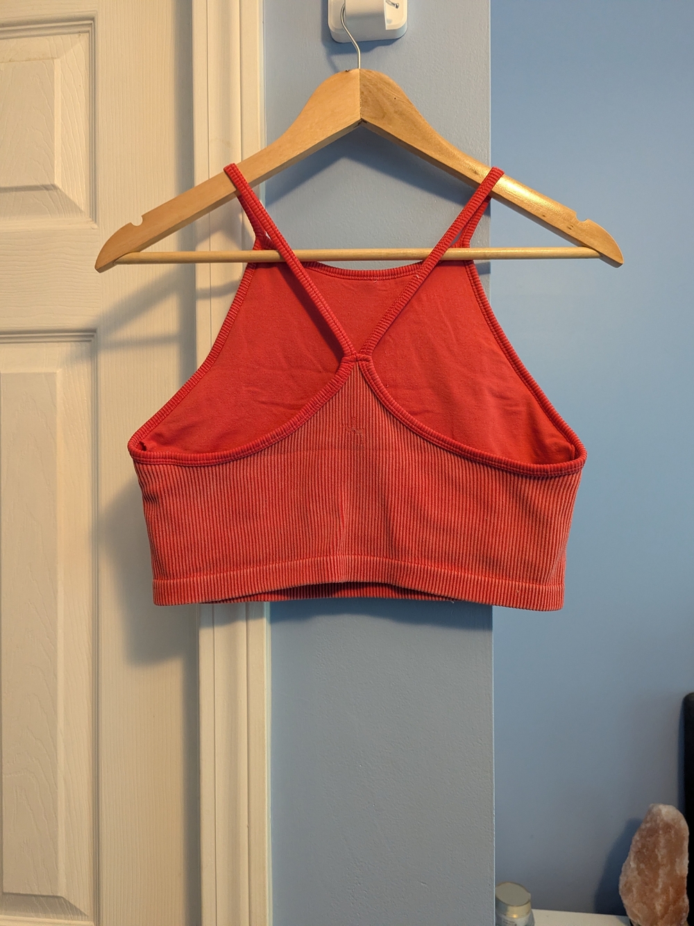 Coral Red Ribbed Cropped Tank - Picture 2 of 2